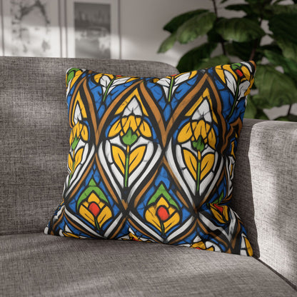 Stained Glass Floral Throw Pillowcase — Vibrant Boho Decorative Pillow Cover