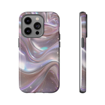 Iridescent Marble Tough Phone Case — Shimmery Swirl Protective Cover