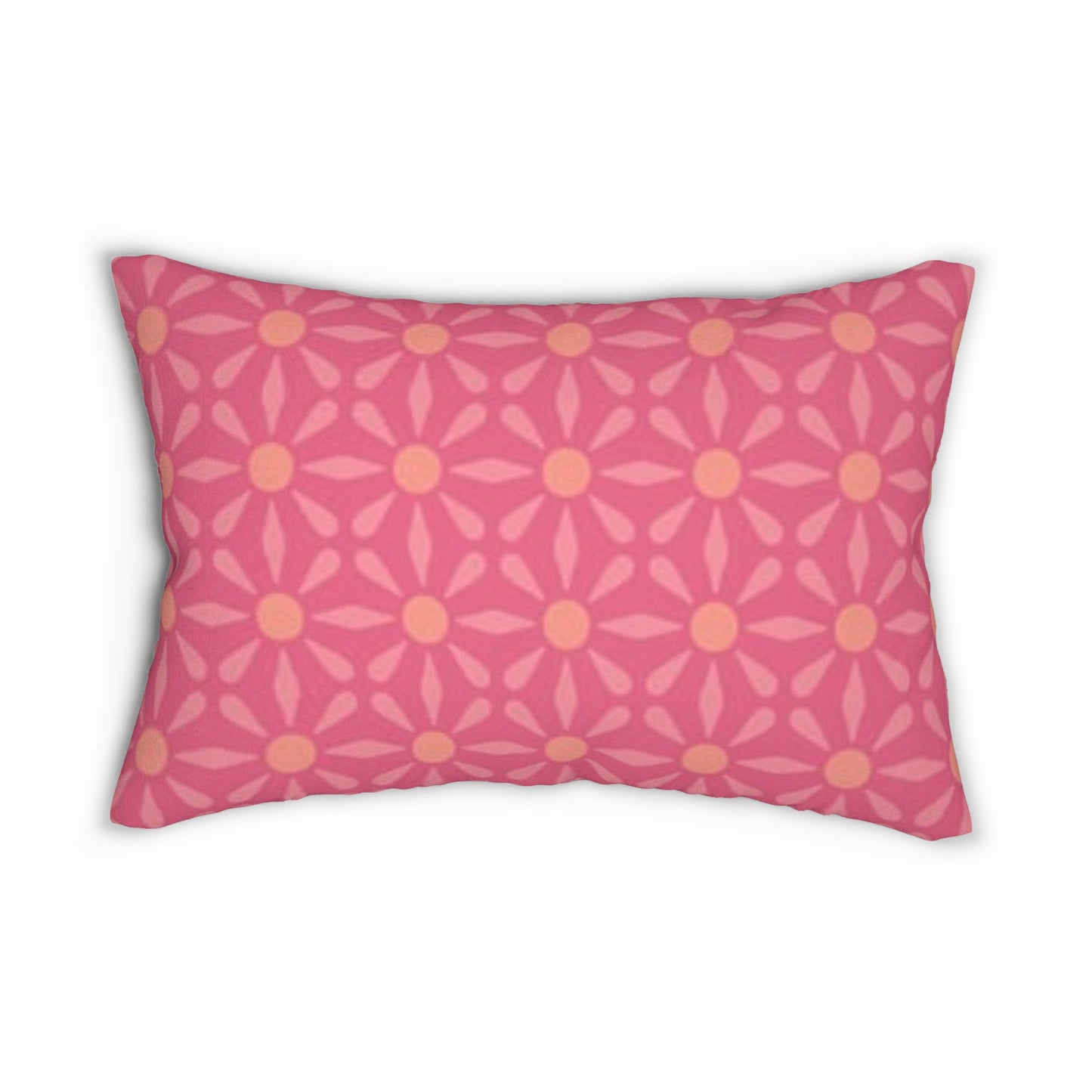 Pink Floral Geometric Lumbar Pillow — Retro Daisy Pattern Decorative Accent