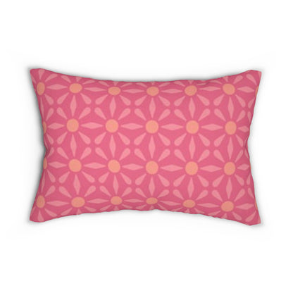 Pink Floral Geometric Lumbar Pillow — Retro Daisy Pattern Decorative Accent