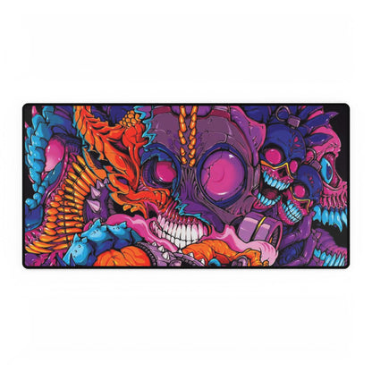 Neon Skull Chaos Large Gaming Desk Mat — Vibrant Skull Art Mouse Pad for PC & Office