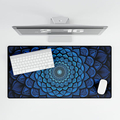 Blue Mandala Desk Mat — Large Yoga-Inspired Gaming Mouse Pad