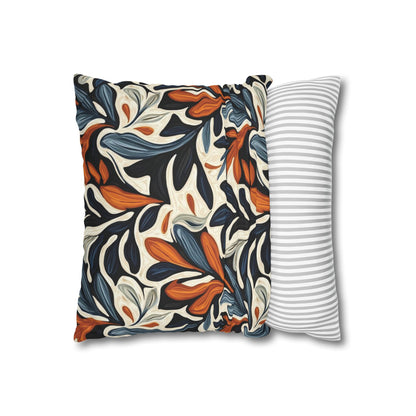 Abstract Floral Throw Pillowcase — Navy, Rust & Cream Decorative Pillow Cover