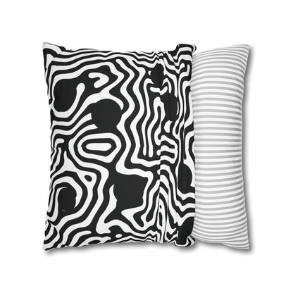 Abstract Black & White Swirl Pillowcase — Modern Geometric Throw Pillow Cover