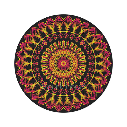 Bohemian Mandala Round Rug — Vibrant Sunflower Pattern for Living Room, Meditation, Yoga