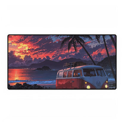Sunset Beach VW Camper Desk Mat — Tropical Surf Vibe Mouse Pad
