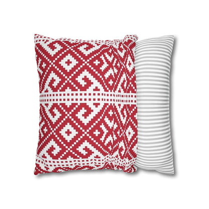 Red Nordic Geometric Pillowcase – Scandinavian Knit Pattern Square Pillow Cover