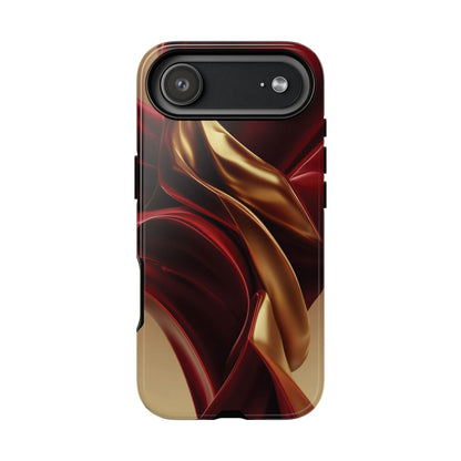 Protective Phone Case — Red & Gold Satin Swirl Design