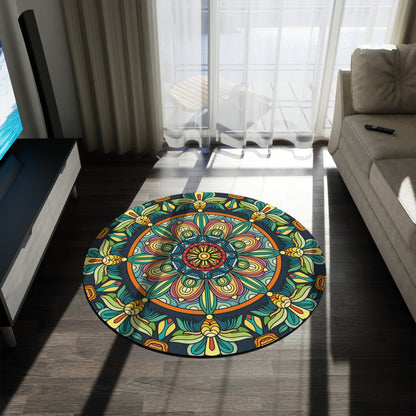 Boho Mandala Round Rug — Colorful Floral Medallion Accent Rug