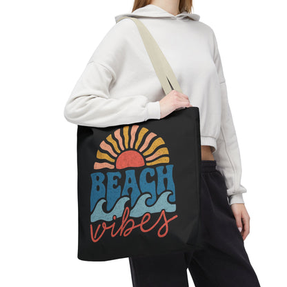 Beach Vibes Tote Bag — Retro Sunset Surf Waves Beach Tote