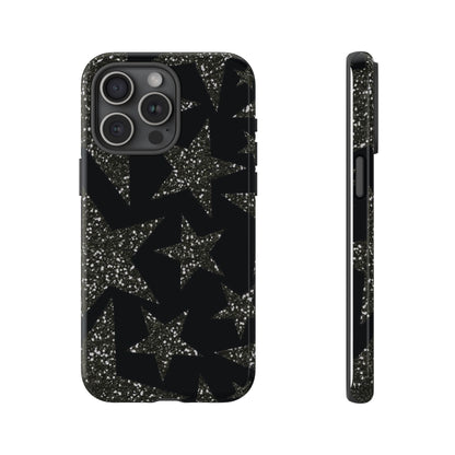 Glitter Star Tough Case — Black Sparkle Phone Case