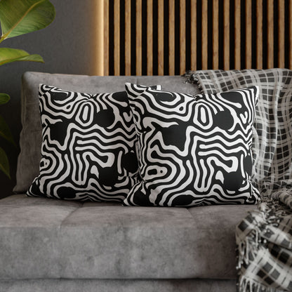Abstract Black & White Swirl Pillowcase — Modern Geometric Throw Pillow Cover