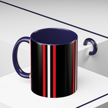 Black Accent Coffee Mug with Red & White Racing Stripes — 11/15oz