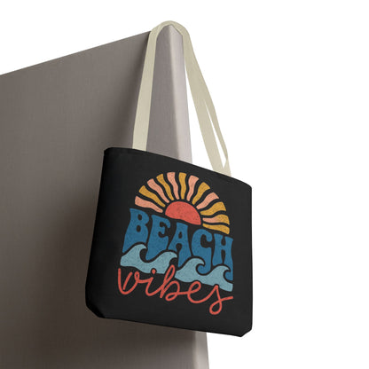 Beach Vibes Tote Bag — Retro Sunset Surf Waves Beach Tote