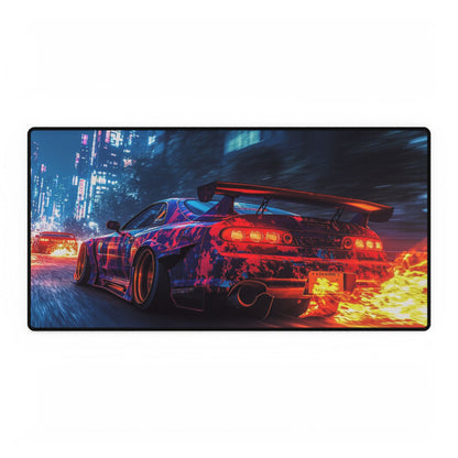 Racing Night Car Desk Mat – Retro Neon Sports Car Mouse Pad