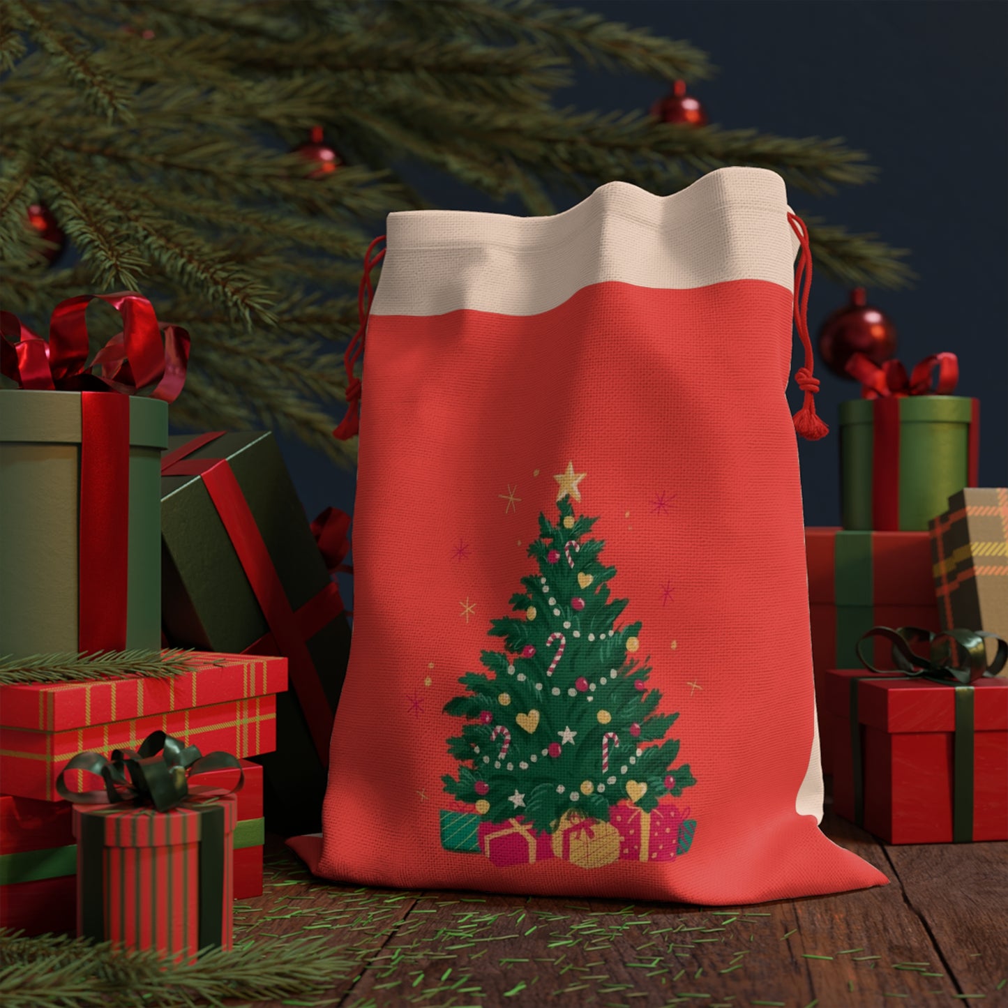 Christmas Tree Gift Bag — Holiday Drawstring Present Sack