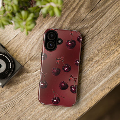 Cherry Pattern Phone Case — Retro Dark Red Cherry iPhone Cover