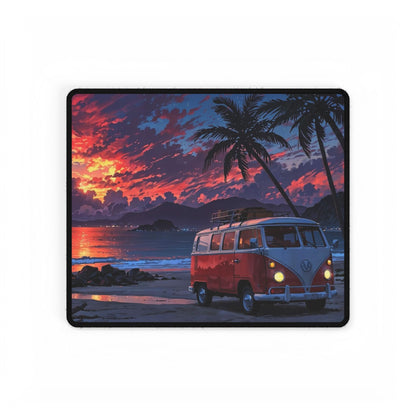 Sunset Beach VW Camper Desk Mat — Tropical Surf Vibe Mouse Pad