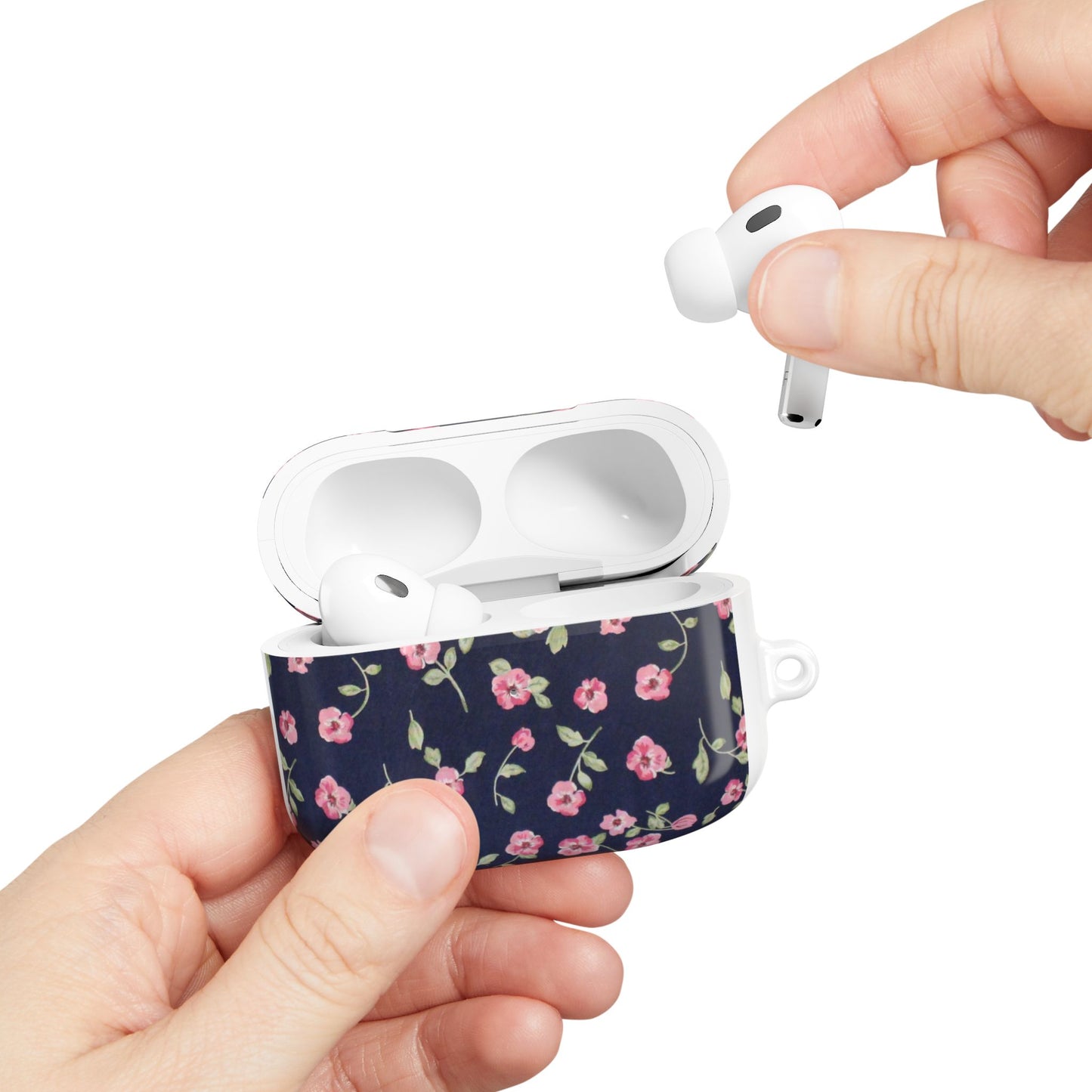 Floral Navy Pink Blossoms AirPod Case — Cute Protective Wireless Earbud Cover