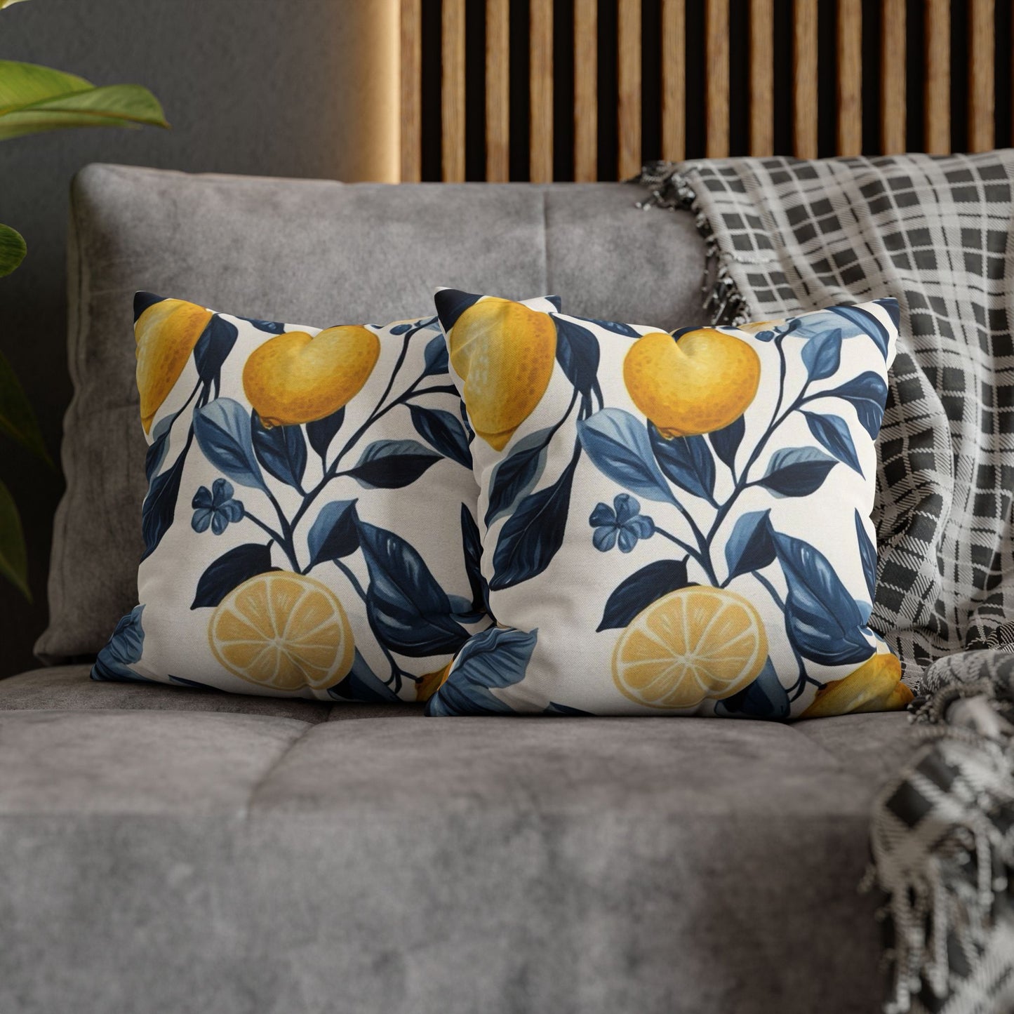 Lemon Grove Decorative Pillowcase — Yellow Citrus Botanical Throw Pillow Cover