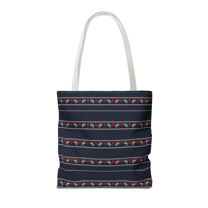 Holiday Reindeer Stripe Tote Bag — Festive Christmas Pattern Tote
