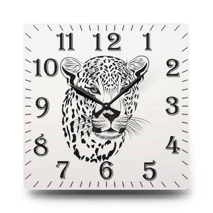 Leopard Face Acrylic Wall Clock — Modern Animal Print Wall Clock