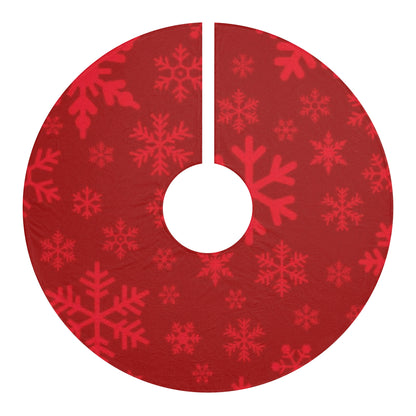 Red Snowflake Christmas Tree Skirt – Plush Holiday Tree Mat