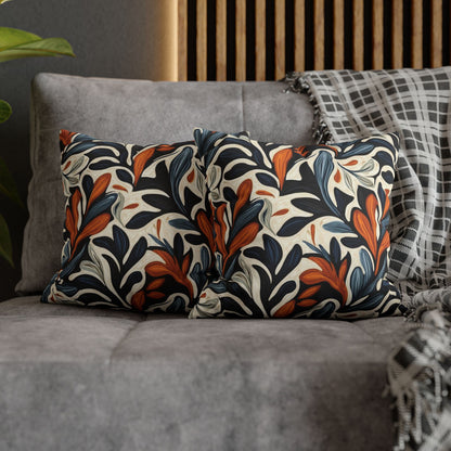 Abstract Floral Throw Pillowcase — Navy, Rust & Cream Decorative Pillow Cover