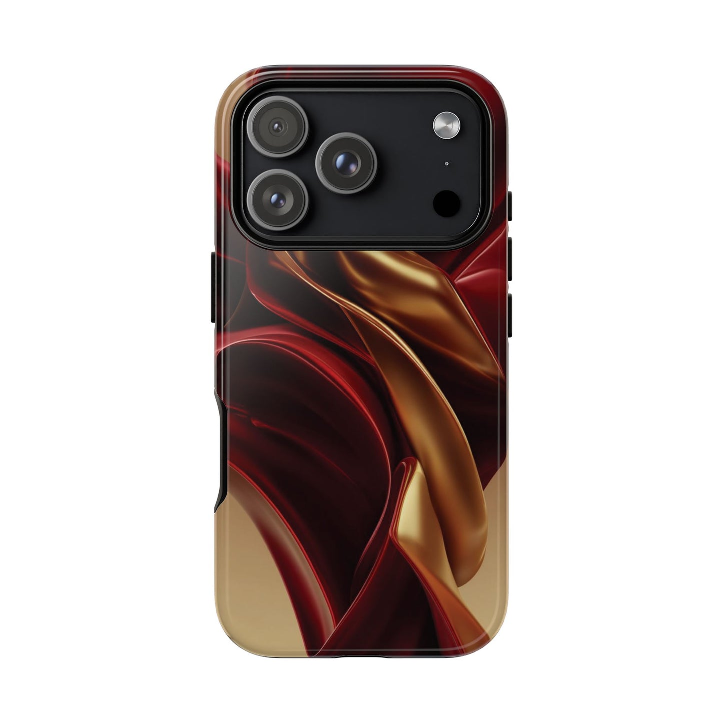 Protective Phone Case — Red & Gold Satin Swirl Design