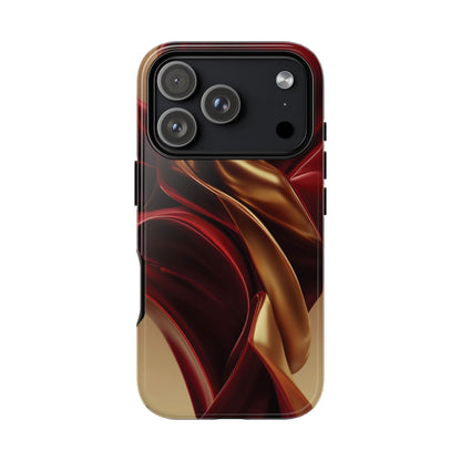 Protective Phone Case — Red & Gold Satin Swirl Design