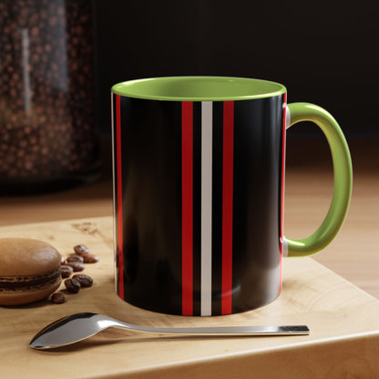 Black Accent Coffee Mug with Red & White Racing Stripes — 11/15oz