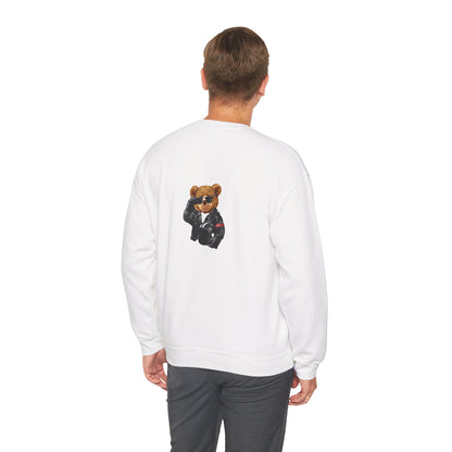 Bear Graphic Sweatshirt — Teddy Bear in Leather Jacket Crewneck