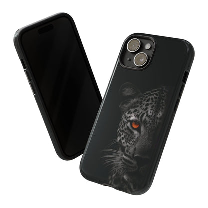 Leopard Gaze Phone Case — Black Protective iPhone Cover with Orange Eye