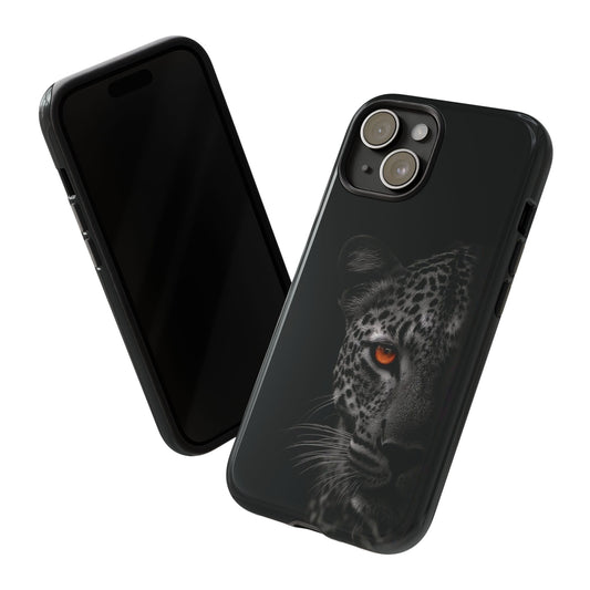 Leopard Gaze Phone Case — Black Protective iPhone Cover with Orange Eye