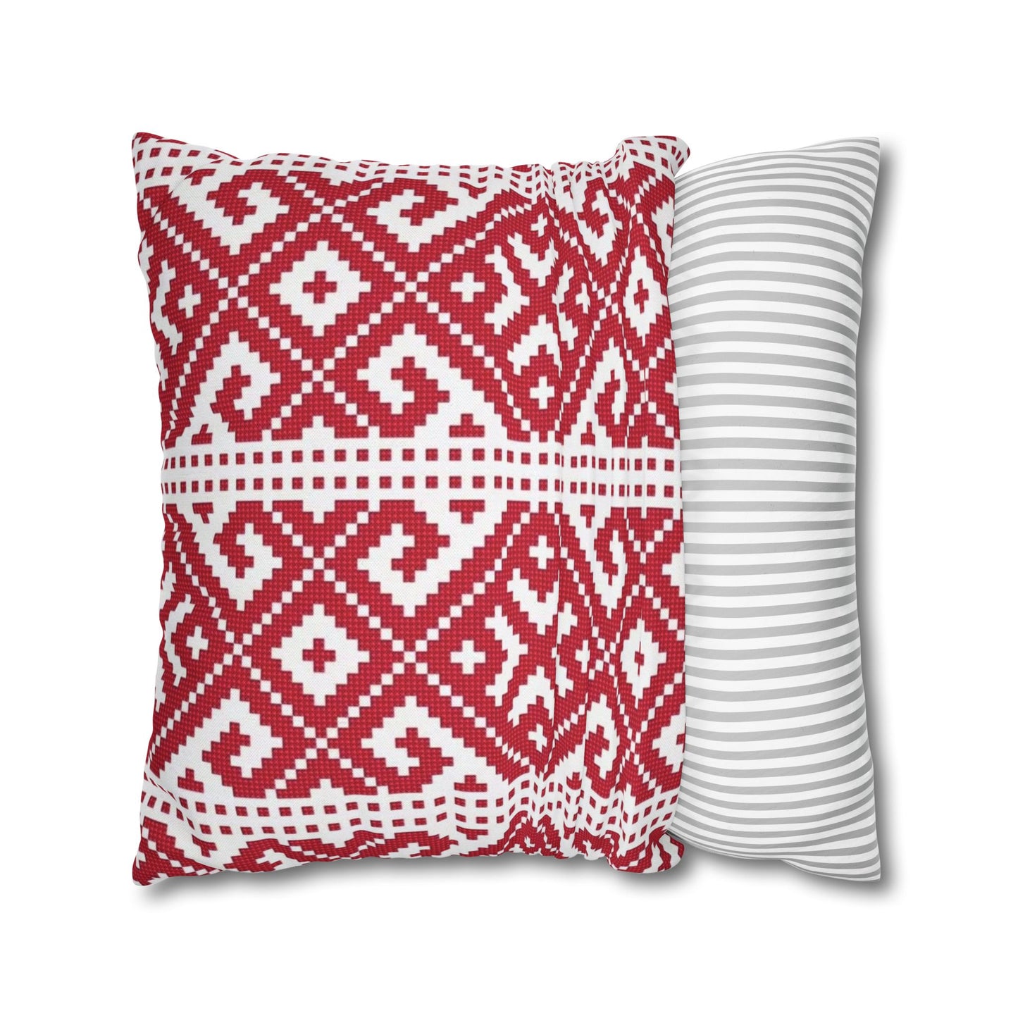Red Nordic Geometric Pillowcase – Scandinavian Knit Pattern Square Pillow Cover