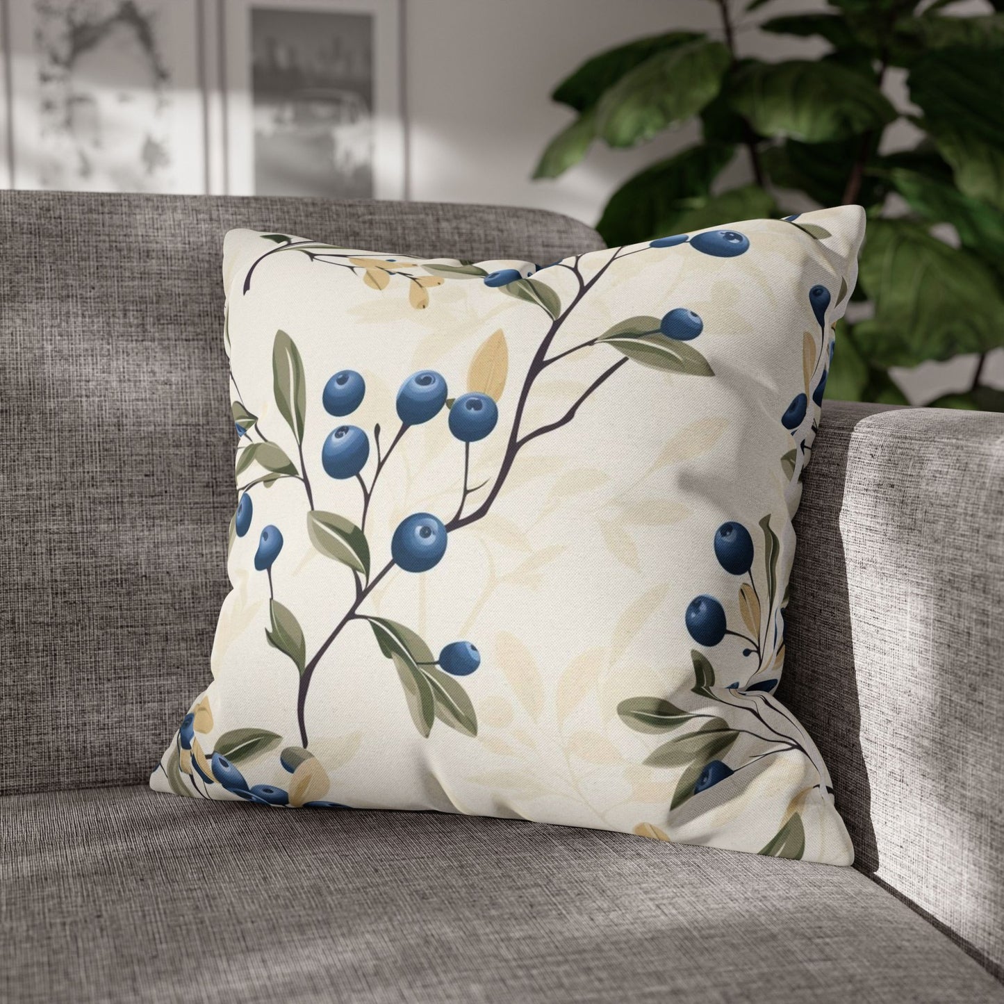 Blueberry Branch Decorative Pillowcase — Floral Throw Pillow Cover