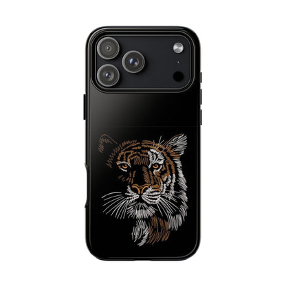 Tiger Face Phone Case — Protective Black Tough Case with Embroidered-Style Tiger Design