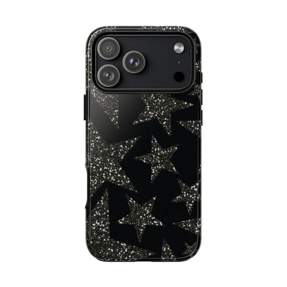 Glitter Star Tough Case — Black Sparkle Phone Case