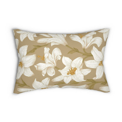 Floral Magnolia Lumbar Pillow — Neutral White Magnolia Print Accent Pillow