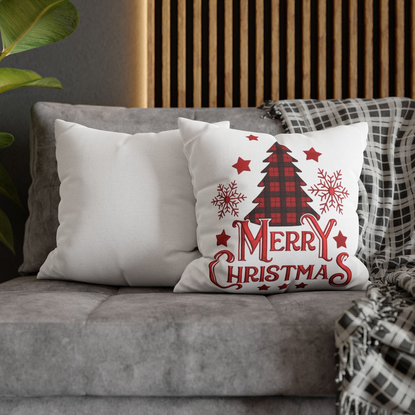 Christmas Plaid Tree Pillowcase — Merry Christmas Decorative Throw Pillow Cover