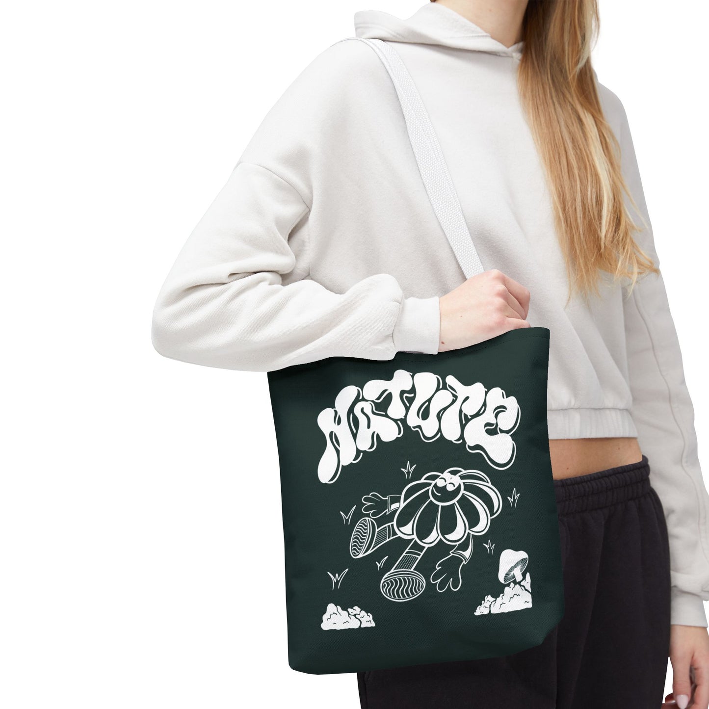 Nature Flower Tote Bag — Retro Smiling Daisy Graphic Tote