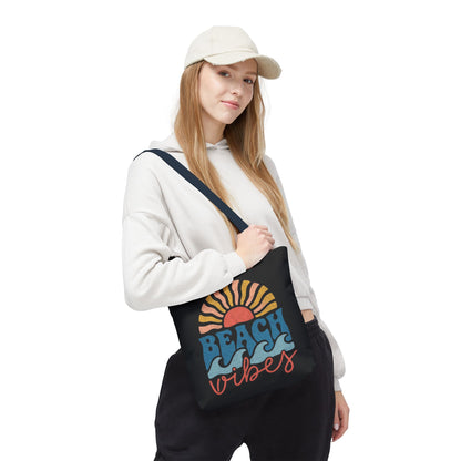 Beach Vibes Tote Bag — Retro Sunset Surf Waves Beach Tote