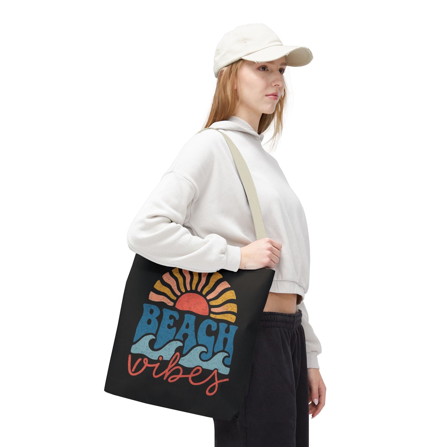 Beach Vibes Tote Bag — Retro Sunset Surf Waves Beach Tote