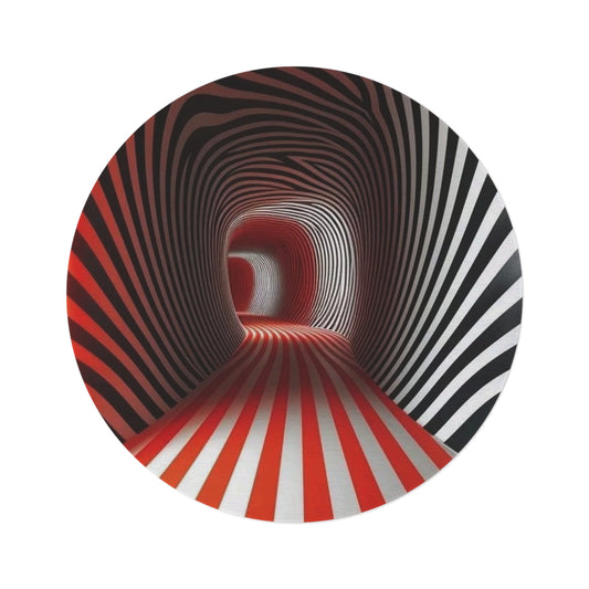 Optical Tunnel Round Rug — Red & Black Striped Illusion Accent Rug