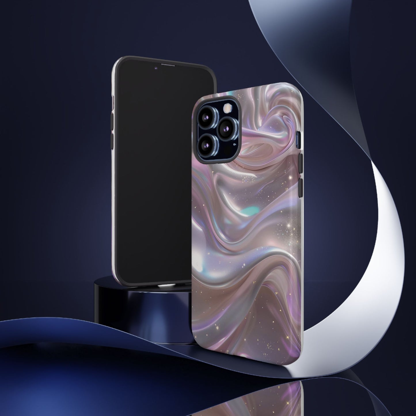Iridescent Marble Tough Phone Case — Shimmery Swirl Protective Cover