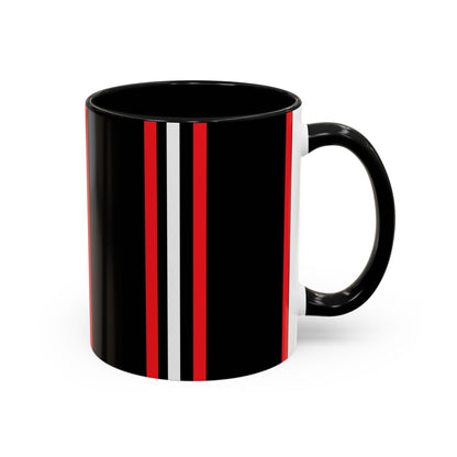 Black Accent Coffee Mug with Red & White Racing Stripes — 11/15oz