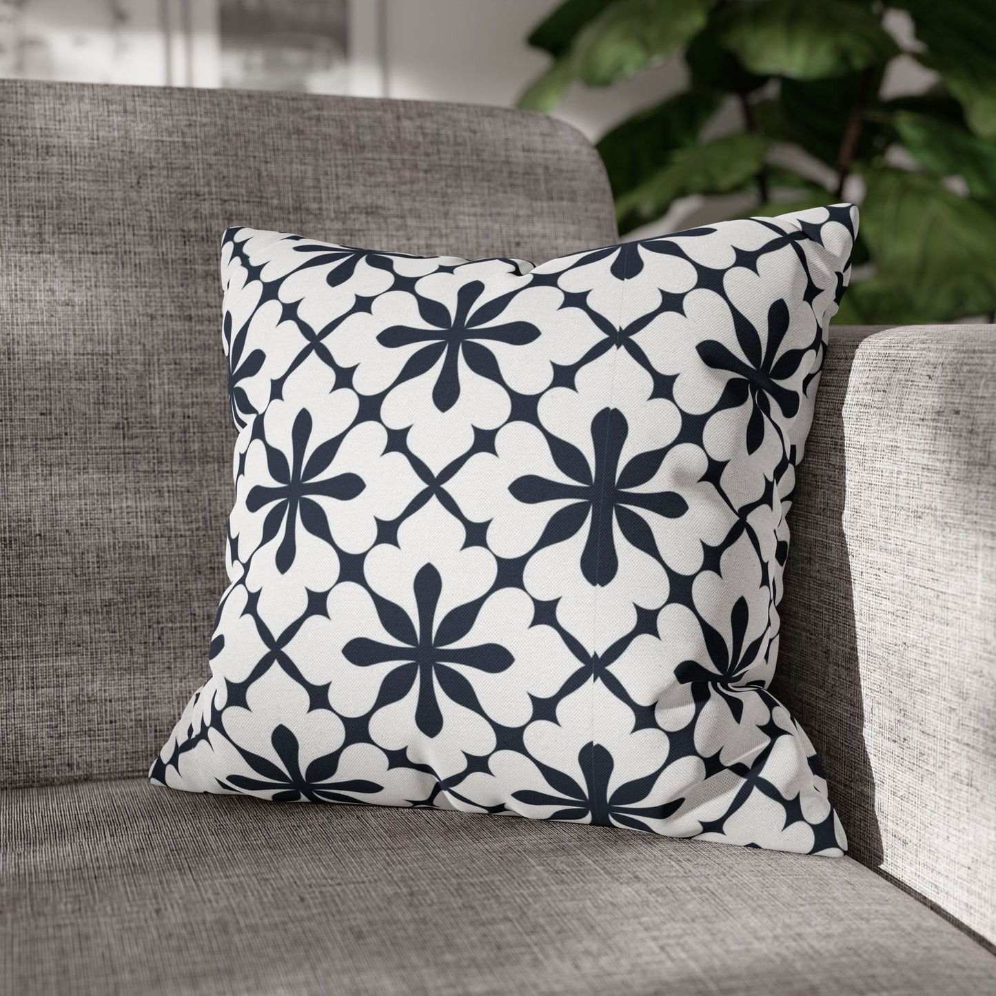 Decorative Square Pillow Cover — Navy Floral Tile Pattern