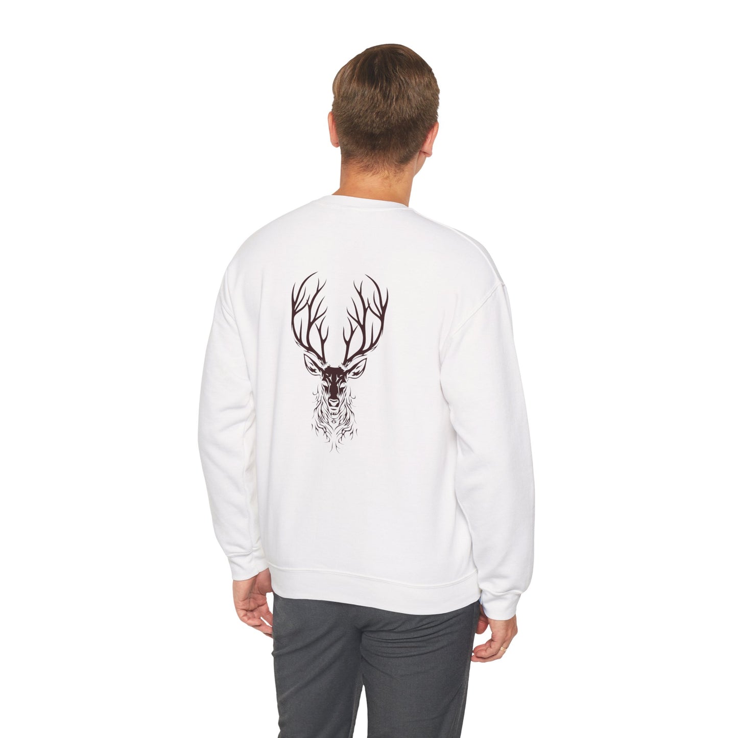Deer Antler Graphic Crewneck Sweatshirt — Rustic Stag Illustration Pullover