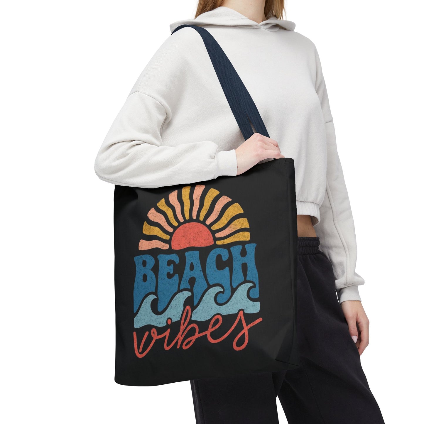 Beach Vibes Tote Bag — Retro Sunset Surf Waves Beach Tote
