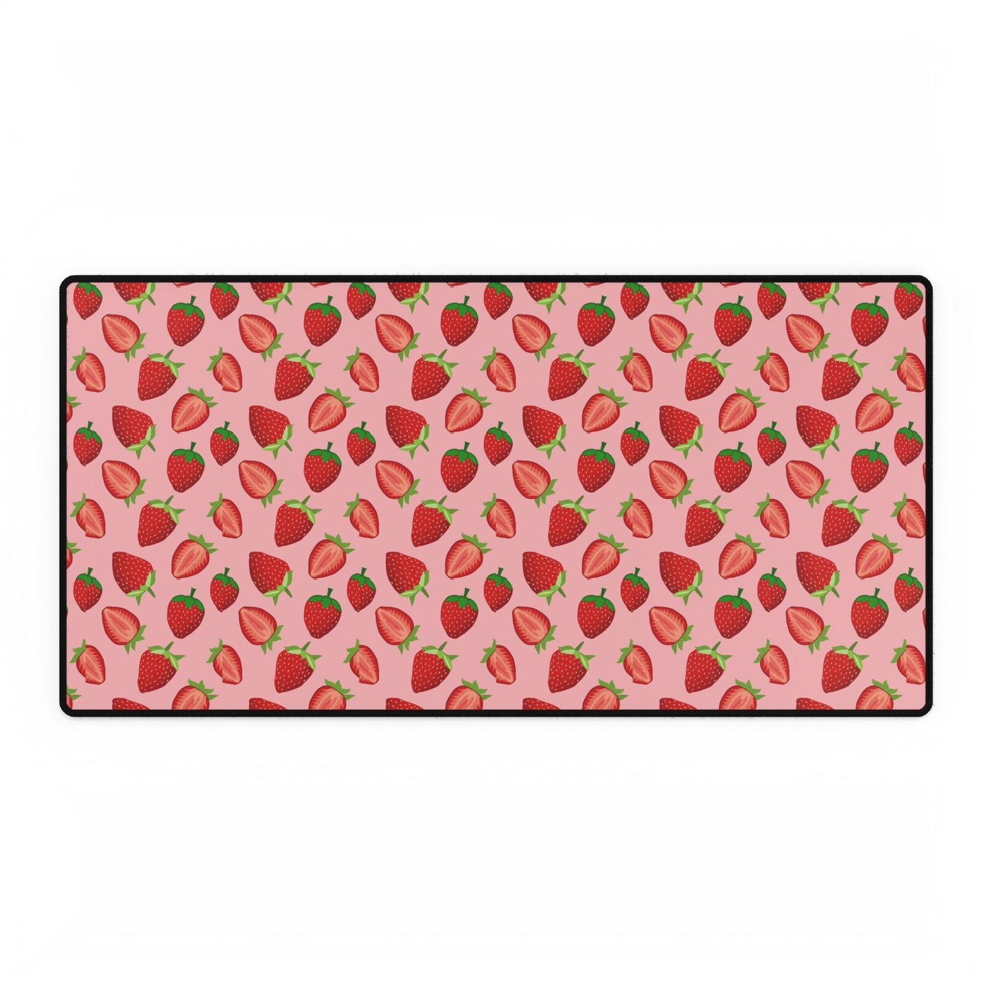 Strawberry Pattern Desk Mat — Pink Fruit Mousepad & Keyboard Pad